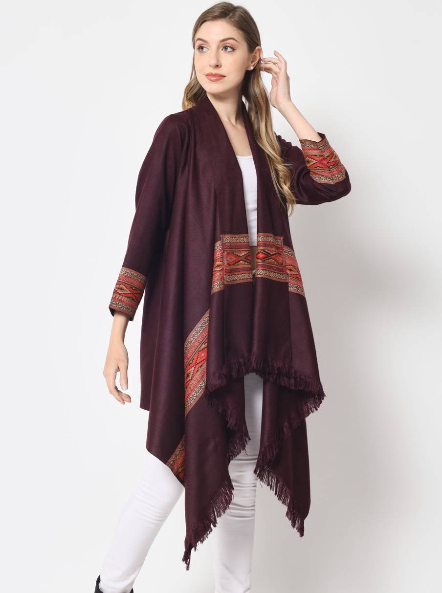 Kullu Weave Women s Woven Cape Shrug Top in Himalayan Stripes Wine zamour