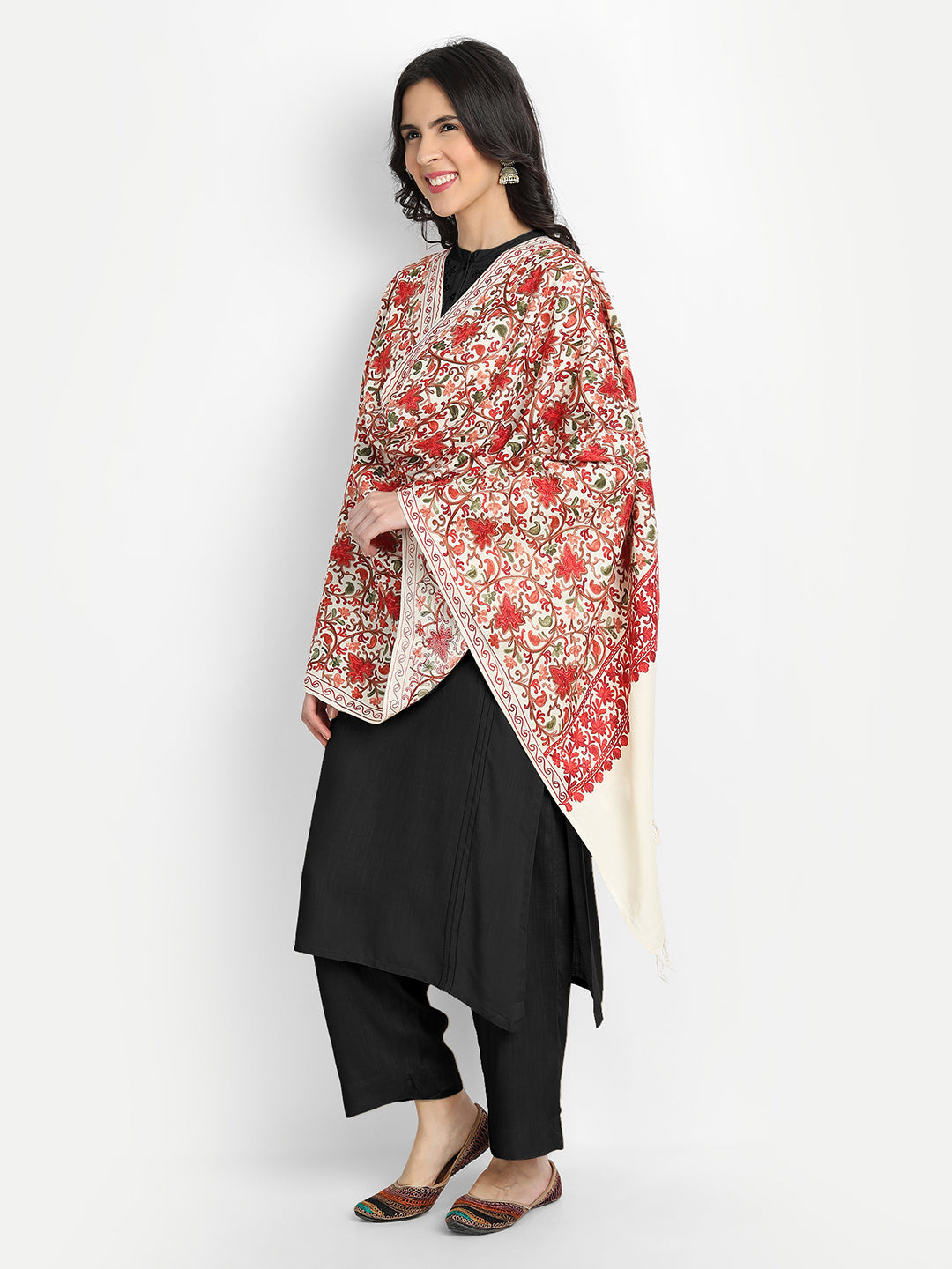 Zamour Kashmiri Ricamo Bianco Donne Ha Rubato Scialle Sciarpa Avvolgere Nozze Nuziale Sera in Lana mistra with frange corte 72 cm x 200 cm - Made in India Zamour Kashmiri Ricamo Bianco Donne Ha Rubato Scialle Sciarpa Avvolgere Nozze Nuziale Sera in Lana mistra with frange corte 72 cm x 200 cm - Made in India