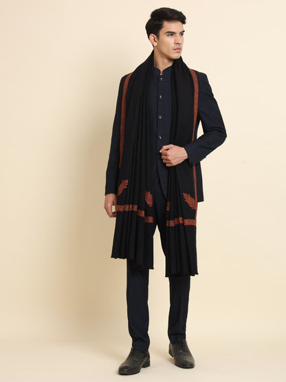 Traditional Kashmiri Embroidered Lohi for Men | Black