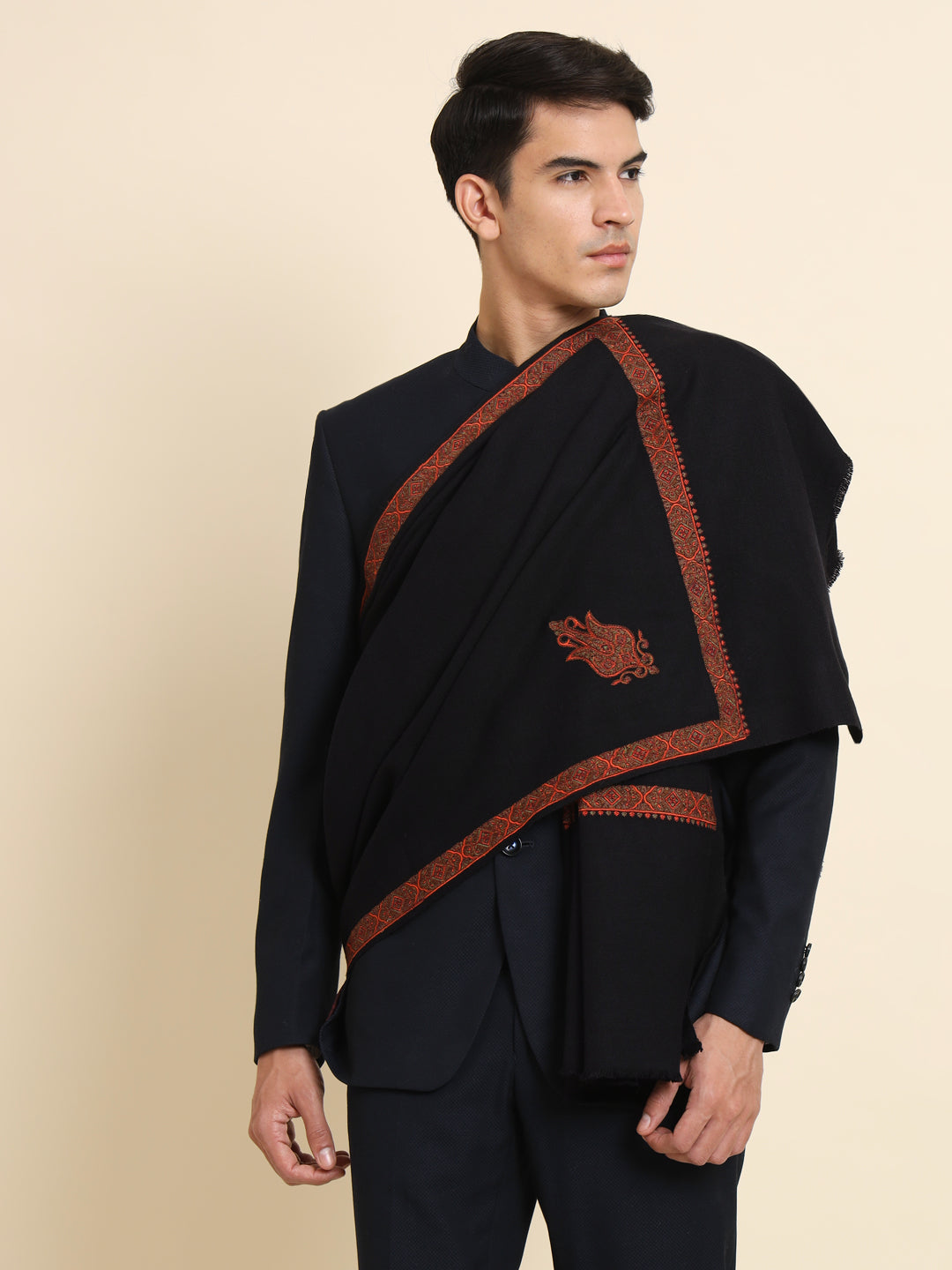 Traditional Kashmiri Embroidered Lohi for Men | Black