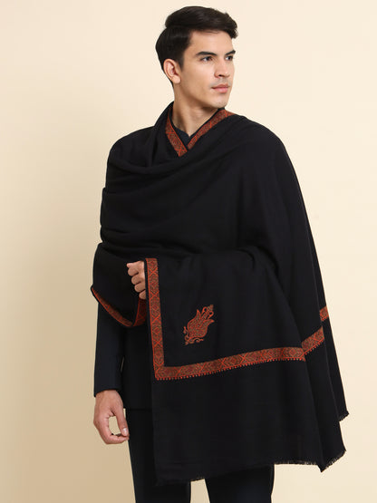 Traditional Kashmiri Embroidered Lohi for Men | Black