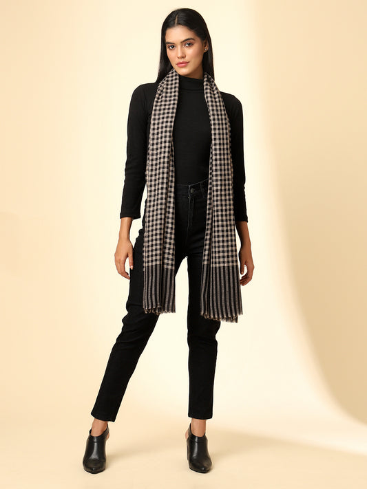 Women Pure Wool Woven Checks Soft Touch Stole | Black