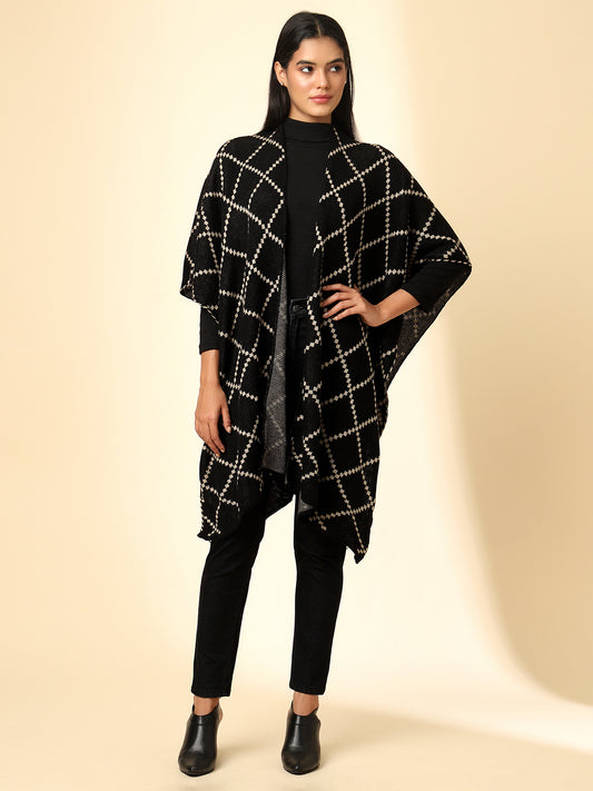 Open Front Checkered Knitted Shrug | Black