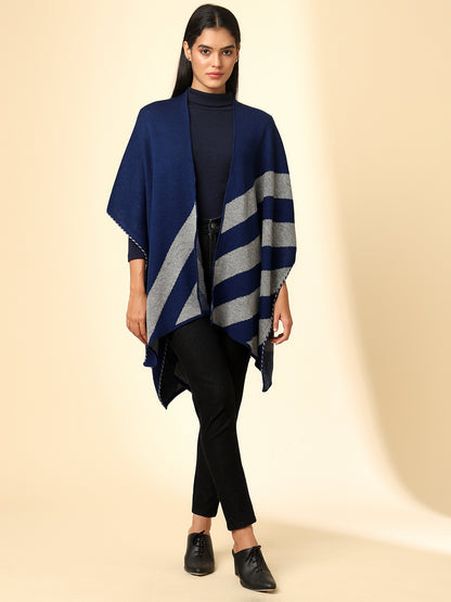 Open Front Striped Knitted Shrug | Blue