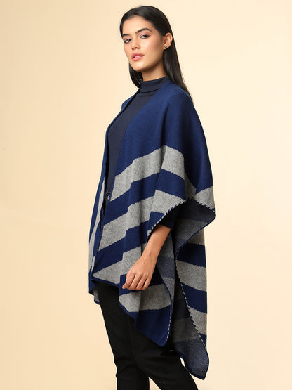 Open Front Striped Knitted Shrug | Blue