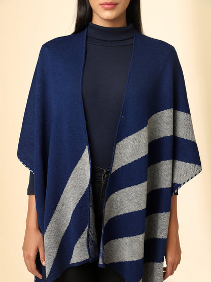 Open Front Striped Knitted Shrug | Blue