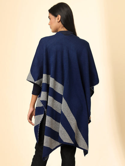 Open Front Striped Knitted Shrug | Blue