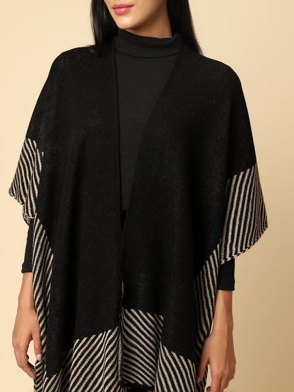 Open Front Striped Knitted Shrug | Black