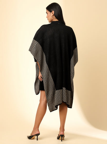 Open Front Striped Knitted Shrug | Black