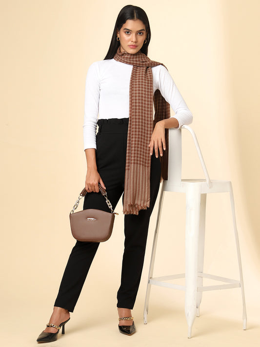 Women Pure Wool Woven Checks Soft Touch Stole | Brown