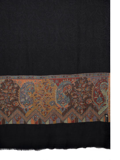 Kani Weave Paisley Border Pure Wool Stole for Men | Black