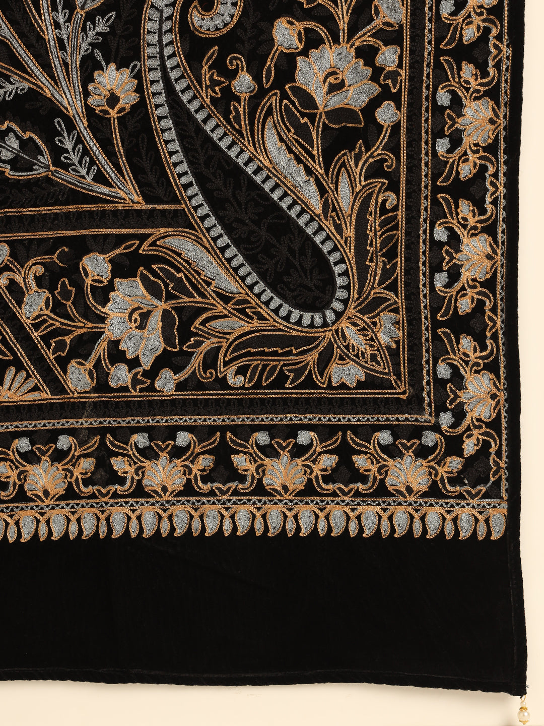 Floral Paisley Velvet Embroidered Stole | Black