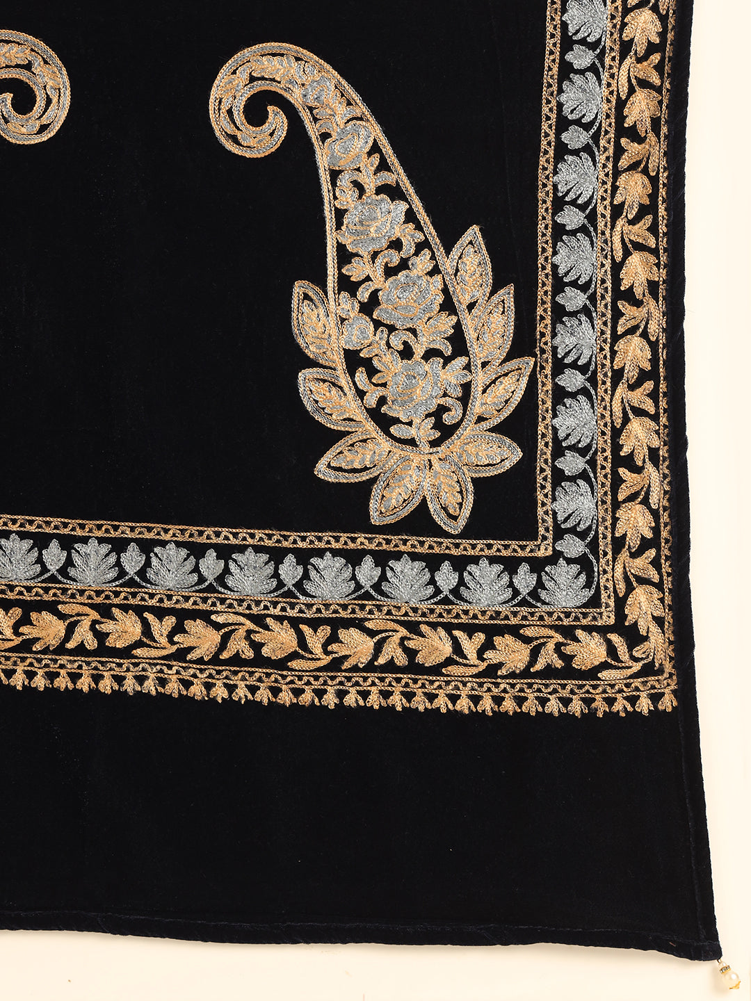 Floral Paisley Velvet Embroidered Stole | Black