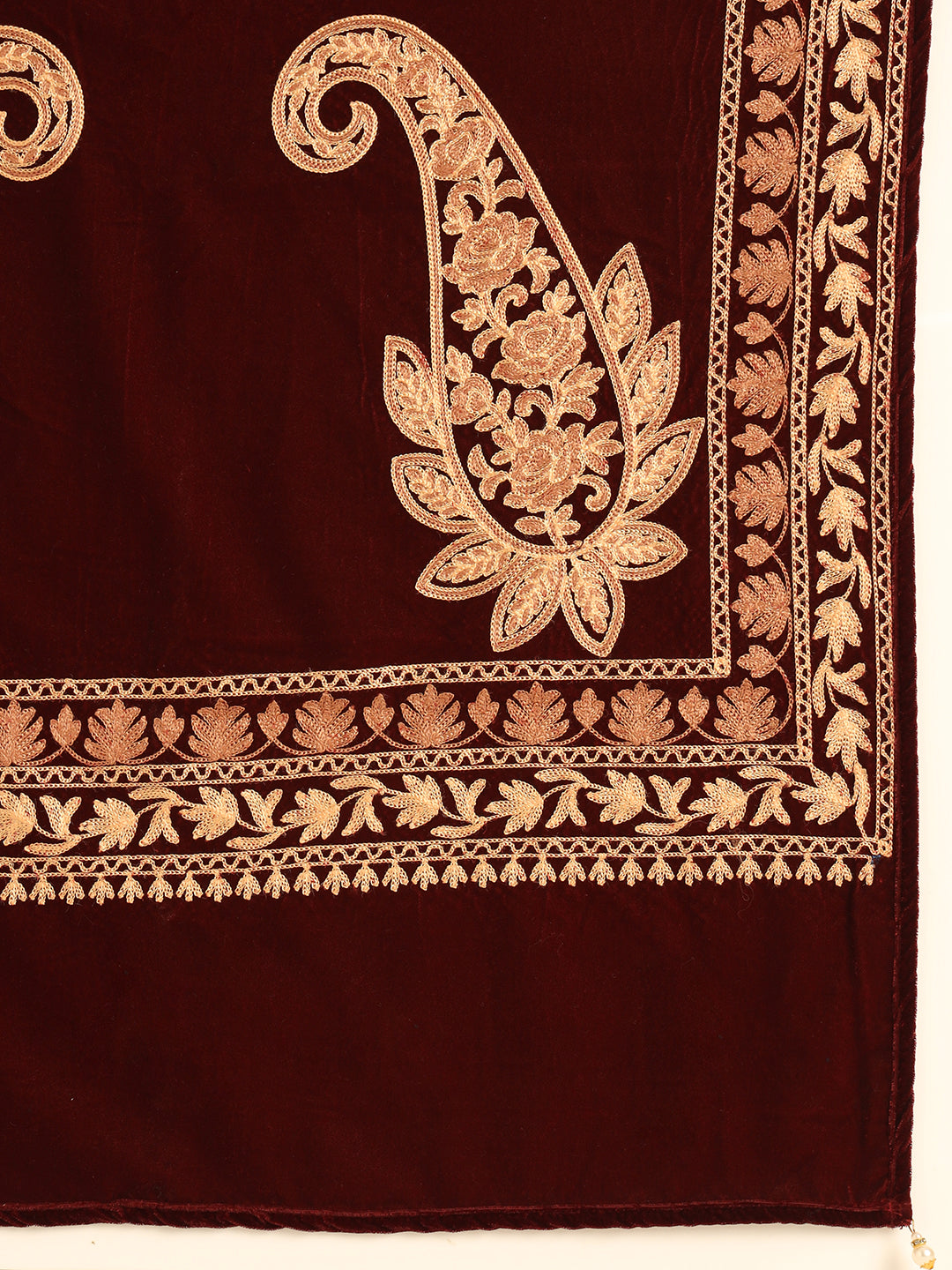 Floral Paisley Velvet Embroidered Stole | Maroon