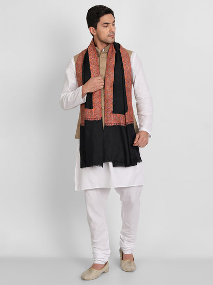 Men's Traditional Wool Shawl with Fine Embroidery | Black