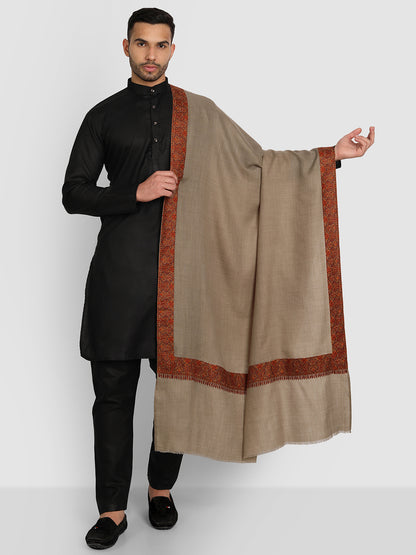 Men's Traditional Wool Shawl with Fine Embroidery | Brown