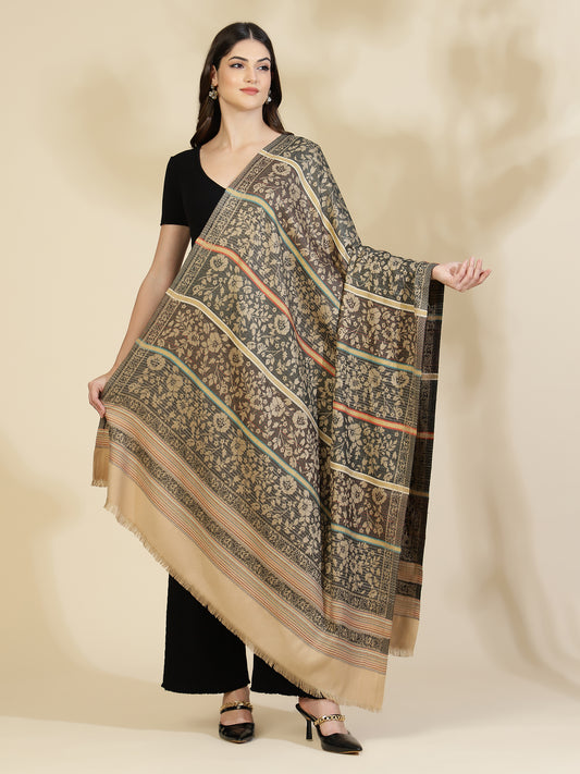 Jacquard Woven Shawl for Women in Floral Patterns | Brown