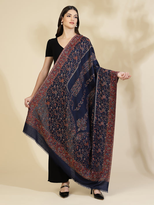 Kani Floral Jaal Zari Weave Pure Wool Shawl For Women | Blue