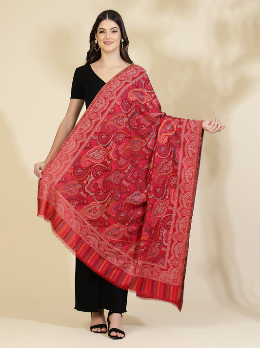 Kani Paisley Weave Pure Wool Shawl For Women | Maroon