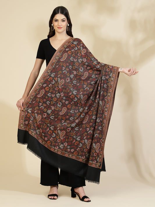 Woven Jamawar Kani Shawl with Paisleys in Floral Jaal Patterns | Black