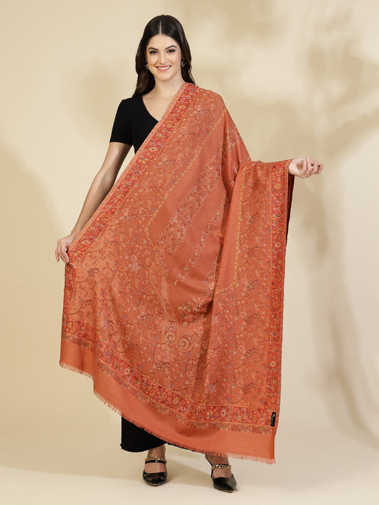 Kani Floral Jaal Zari Weave Pure Wool Shawl For Women | Rust