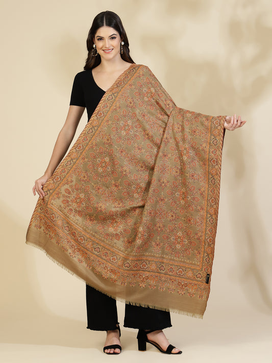 Kani Floral Jaal Zari Weave Pure Wool Shawl For Women | Brown