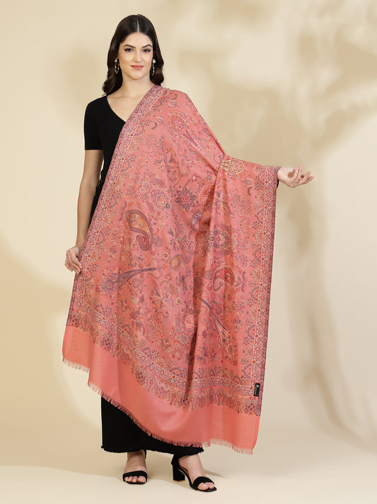 Kani Paisley Weave Pure Wool Shawl For Women | Peach