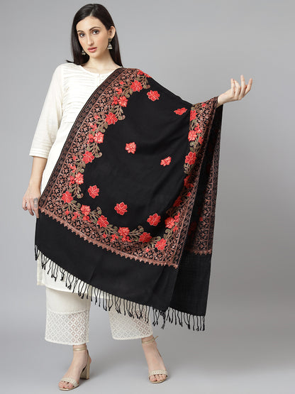 Kashmiri Aari Embroidery Woollen Stole | Black