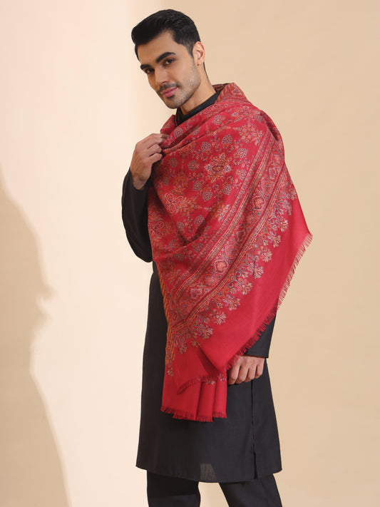 Traditional Kani Weave Pure Wool Shawl for Men | Maroon