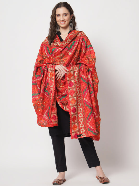 Punjabi Bagh Phulkari Dupatta with Heavy Embroidery | Red