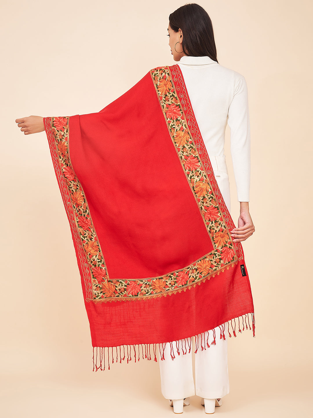 Women's Traditional Kashmiri Embroidered Stole | Red