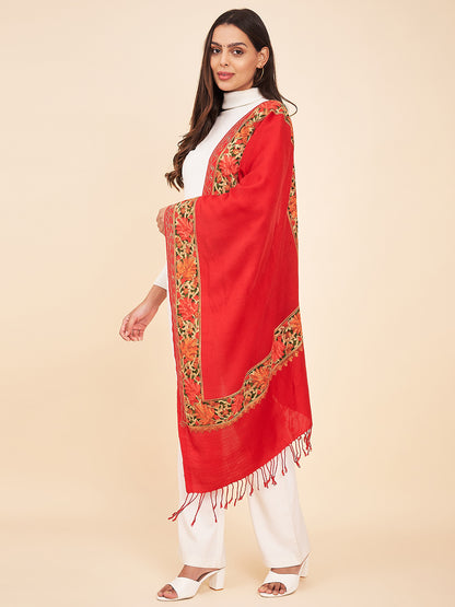 Women's Traditional Kashmiri Embroidered Stole | Red