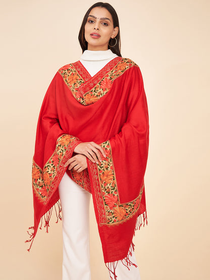 Women's Traditional Kashmiri Embroidered Stole | Red