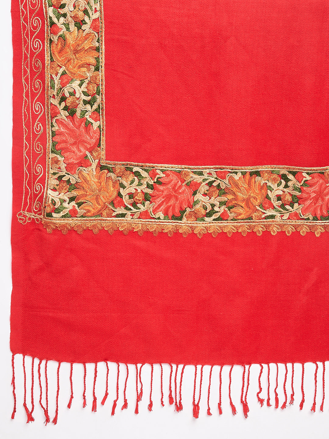 Women's Traditional Kashmiri Embroidered Stole | Red