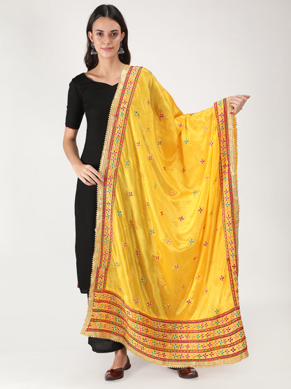 Punjabi Phulkari Dupatta with Heavy Embroidery Border | Yellow