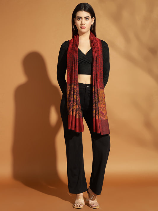 Women Pure Wool Kani Weave Soft Touch Stole | Maroon