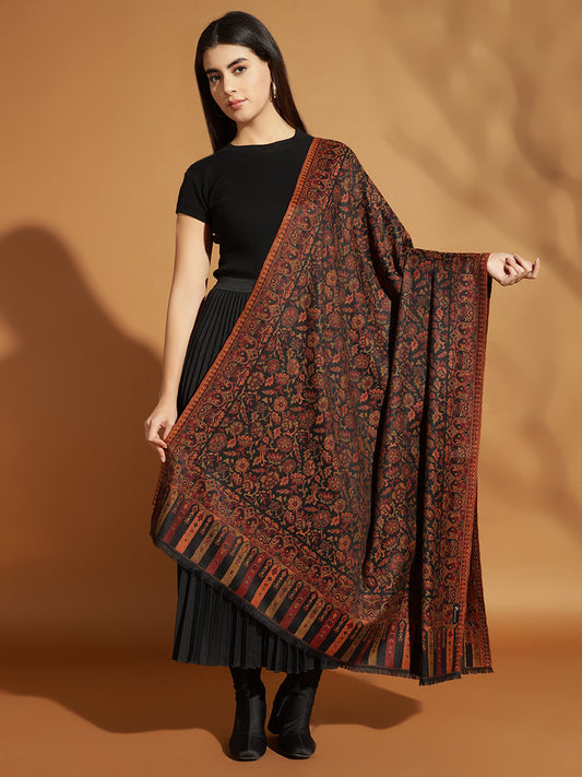 Kani Weave Floral Jaal Pattern Shawl For Women | Black