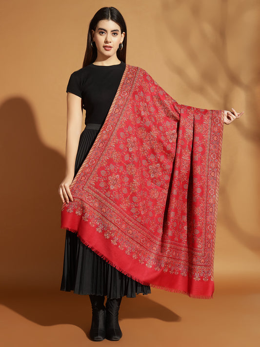 Kani Floral Jaal Zari Weave Pure Wool Shawl For Women | Maroon