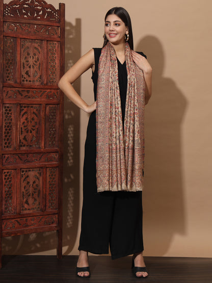 Kani Weave Woven Shawl for Women in Cutting with Floral Patterns | Brown