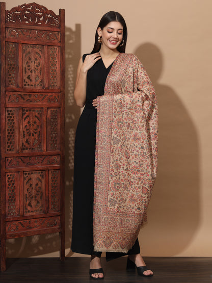 Kani Weave Woven Shawl for Women in Cutting with Floral Patterns | Brown