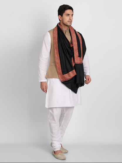 Men's Traditional Wool Shawl with Fine Embroidery | Black