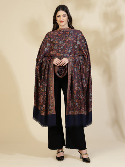 Woven Jamawar Kani Shawl with Paisleys in Floral Jaal Patterns | Blue