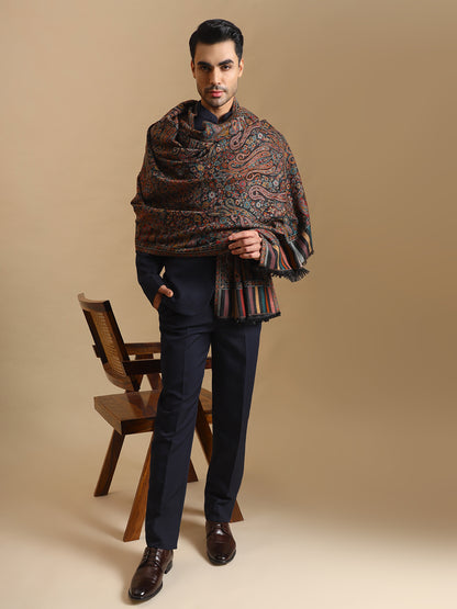 Kani Weave Paisley Design Shawl for Men | Black