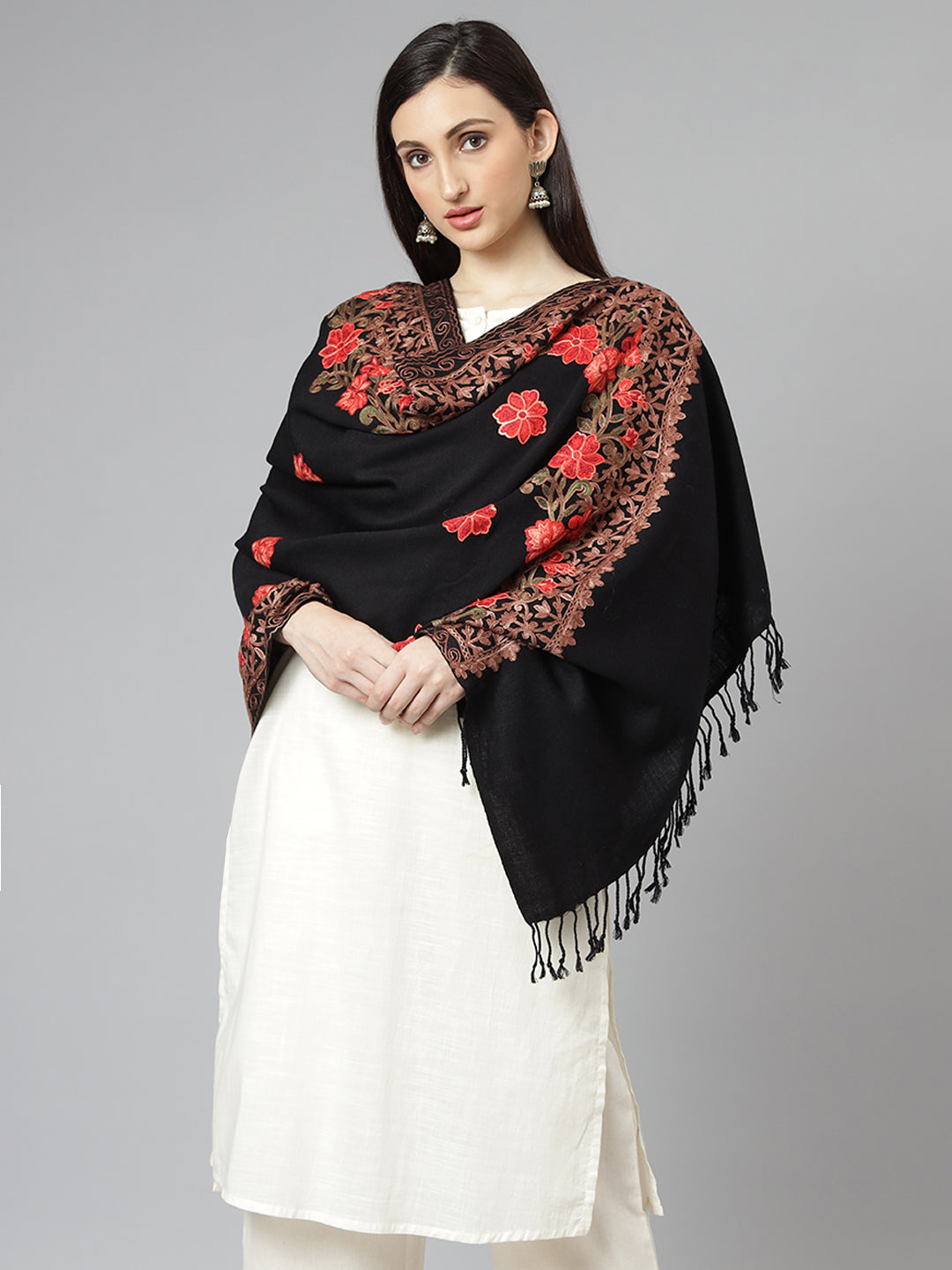 Kashmiri Aari Embroidery Woollen Stole | Black