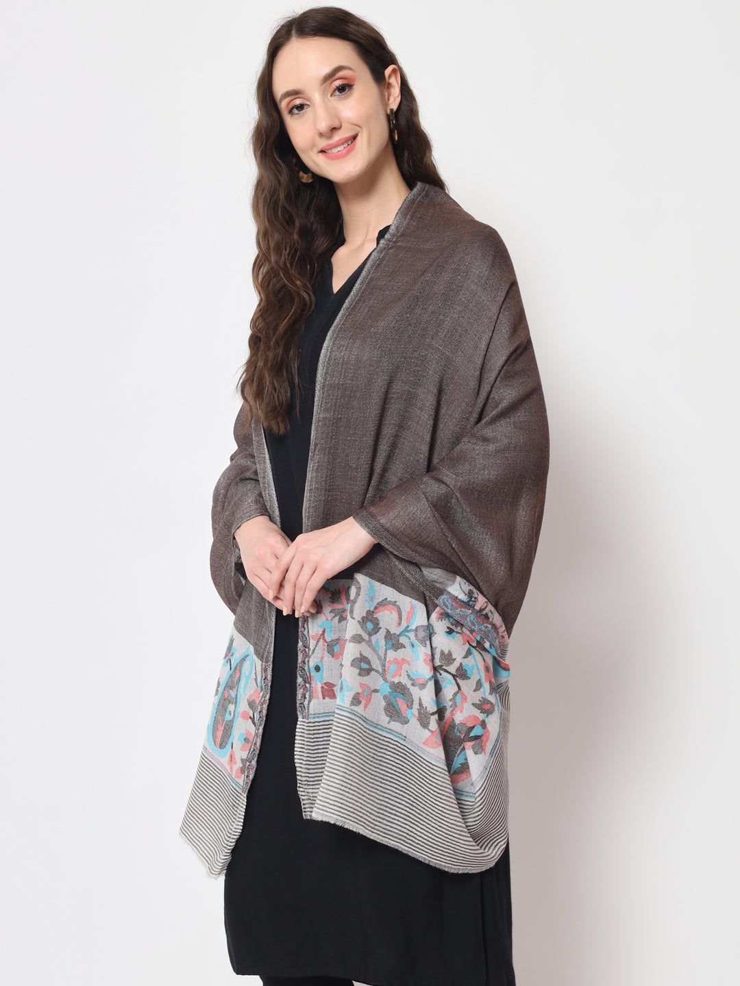 Ultra Soft Fine-Wool Woven Stole For Women | Black