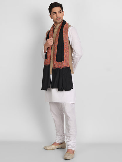 Men's Traditional Wool Shawl with Fine Embroidery | Black