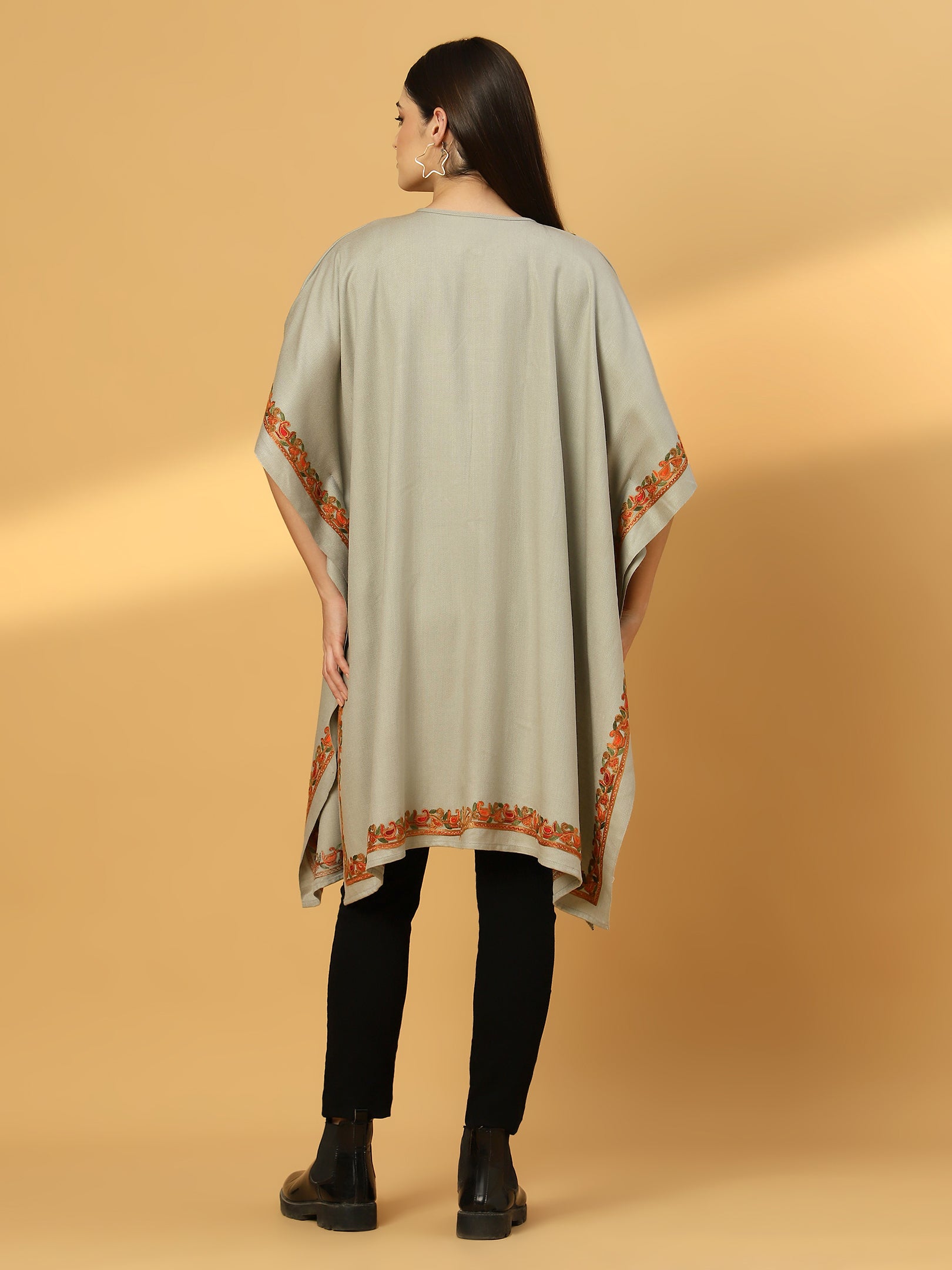 Kashmiri Embroidery Grey Pheran Shrug