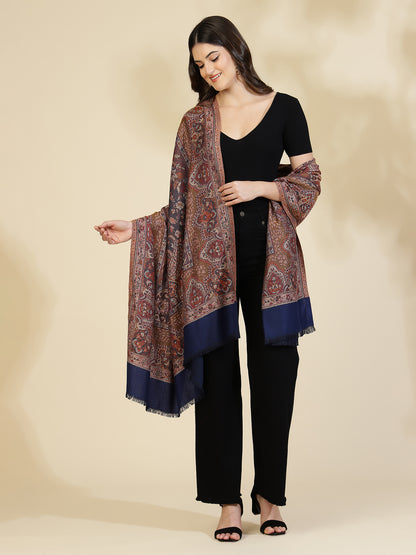 Jacquard Woven Shawl for Women in Royal Jamawar Patterns | Blue