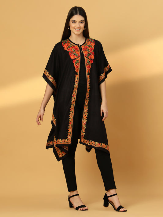 Kashmiri Embroidery Black Pheran Shrug