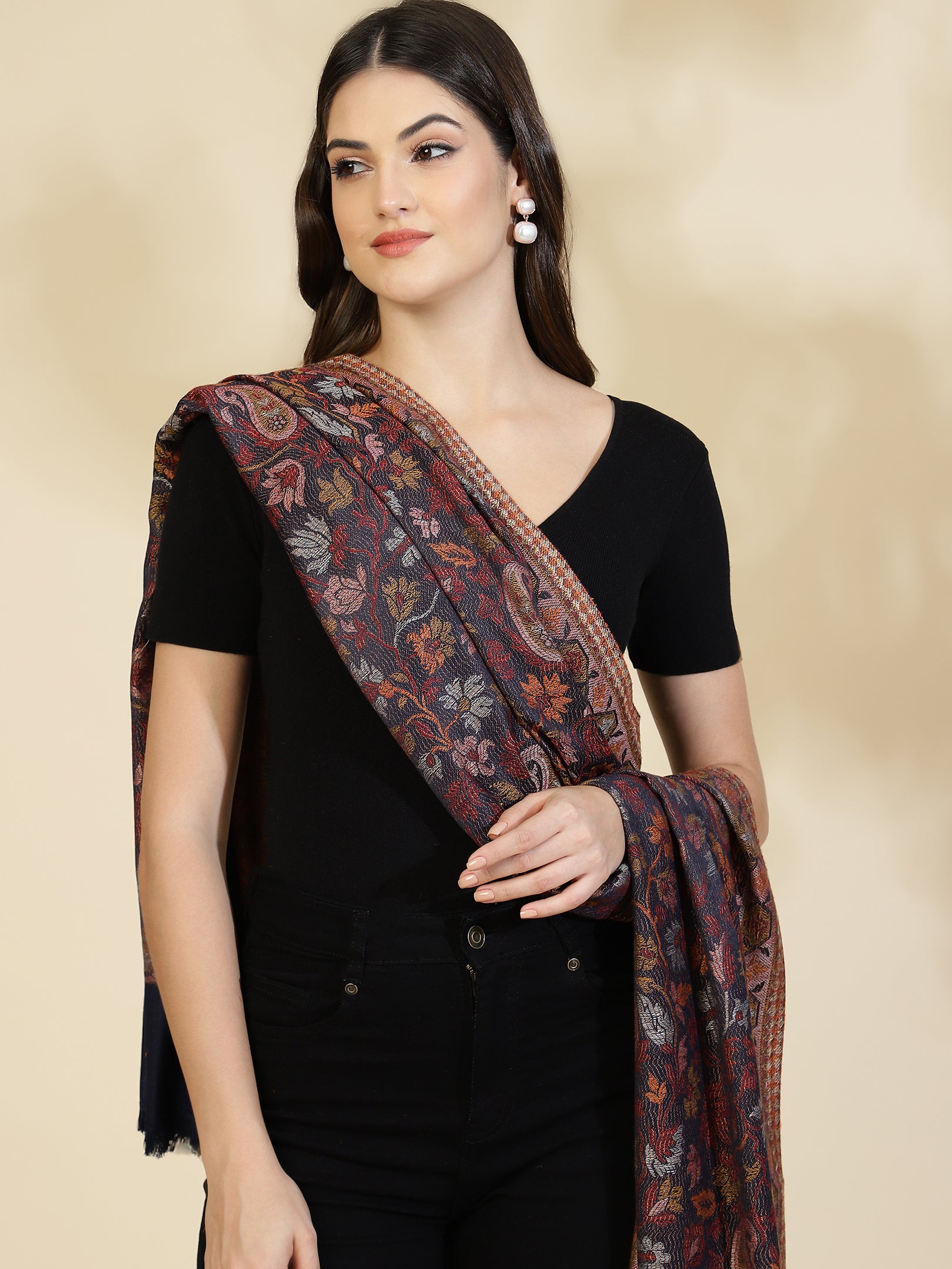 Woven Jamawar Kani Shawl with Paisleys in Floral Jaal Patterns | Blue